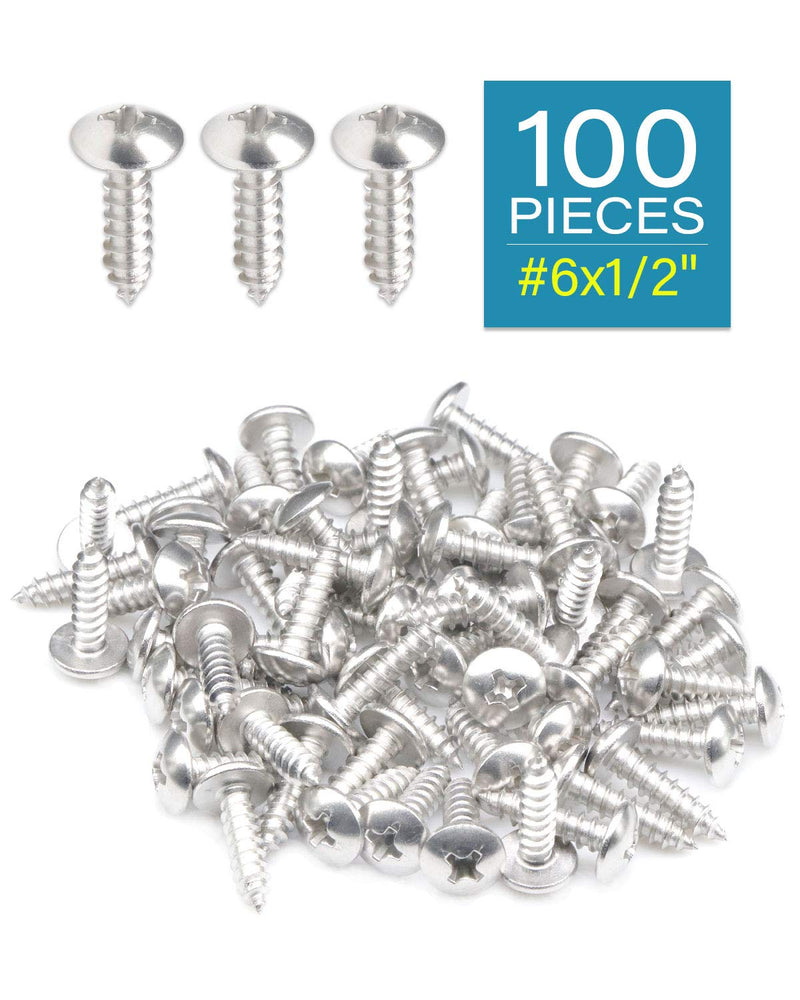 IMScrews 100Pcs #6 x 1/2"(12mm) Truss Head Phillips Wood Screws Heavy Duty 18-8 (304) Stainless Steel Screws 100 Pcs #6x1/2" Silver