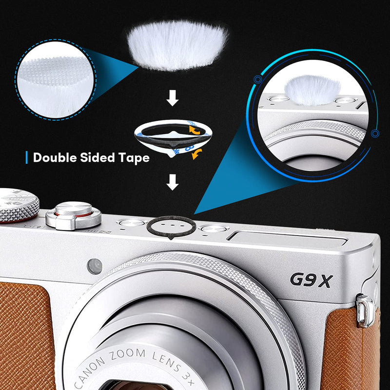 YOUSHARES Camera Wind Muff, Mic Windscreen Compatible with Camera DSLR, G7X2 Built-in Microphone with 16 Stickies and 8 Fur Covers(White)