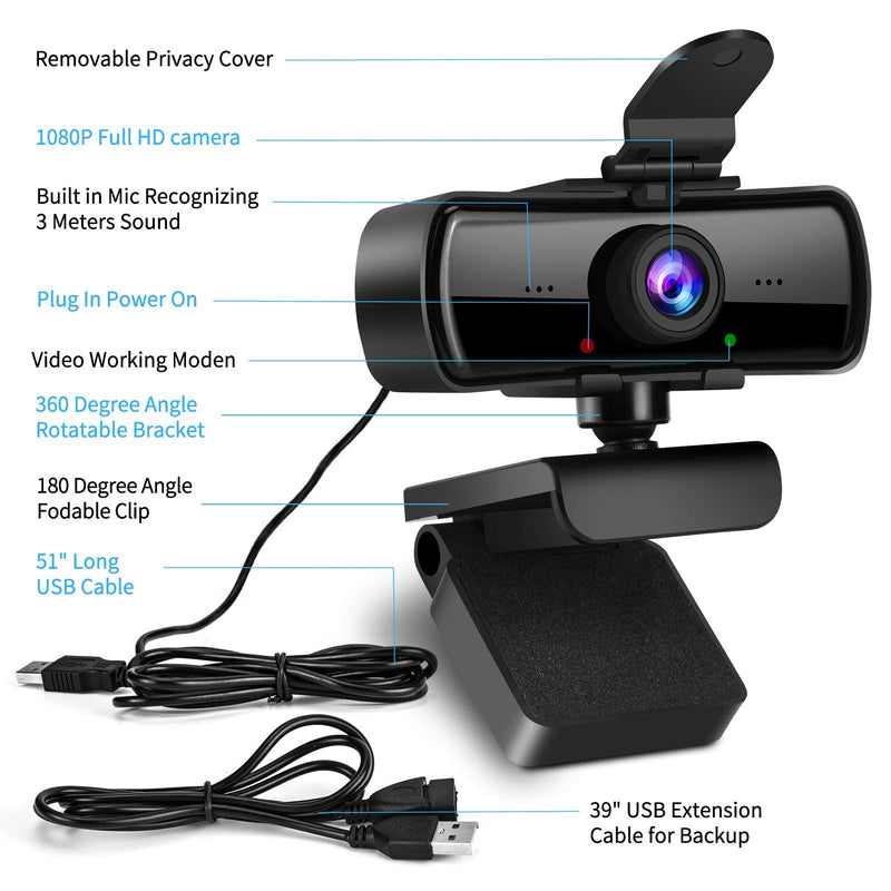 Ejfete 2040x1080 High Resolution HD Desktop Webcam with Microphone for PC Computer Monitor, USB Stream Camera with Privacy Cover 120 Degree Wide Angle Design for YouTube Tiktok Webcast Conferencing