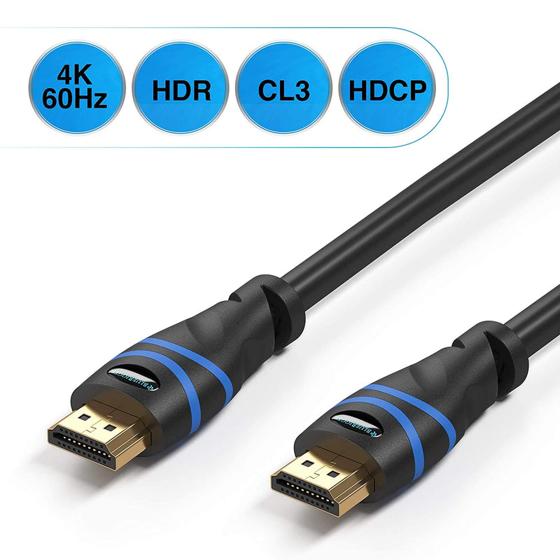 BlueRigger 4K HDMI Cable (25 Feet, Black,4K 60Hz,High Speed, in-Wall CL3 Rated) 25 Feet