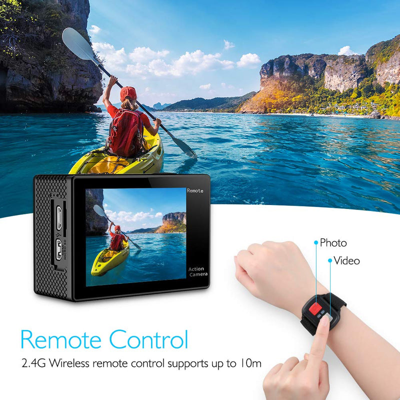 AKASO EK7000 4K WiFi Action Camera Ultra HD 30m Underwater Waterproof Camera Remote Control Underwater Camcorder with 2 Batteries and Helmet Accessories Kit (2021 Version)