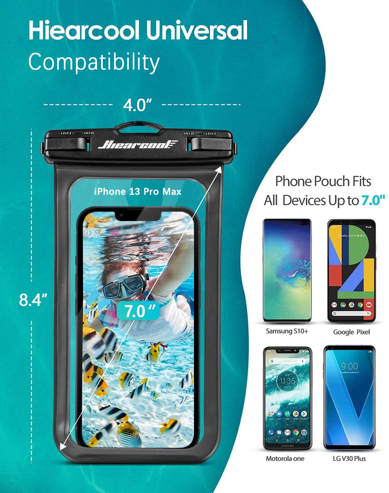 Universal Waterproof Case,Hiearcool Waterproof Phone Pouch Compatible for iPhone 13 12 11 Pro Max XS Max Samsung Galaxy s10 Google Up to 7.0", IPX8 Cellphone Dry Bag for Vacation-2 Pack Black&Green