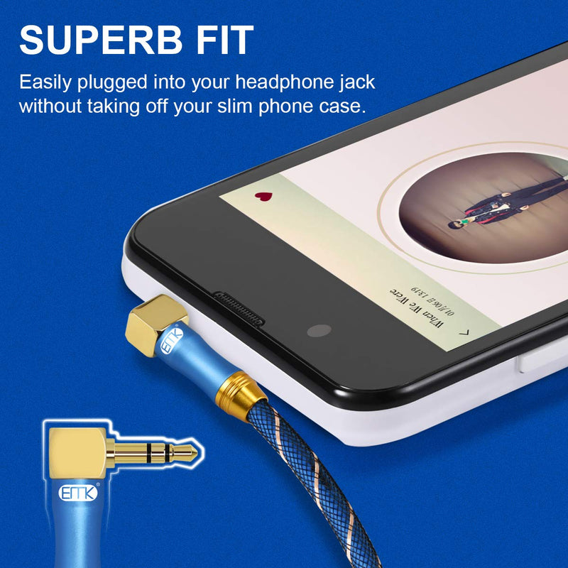 [AUSTRALIA] - 90 Degree Right Angle Aux Cable - [24K Gold-Plated,Sound Quality]EMK Audio Stereo Male to Male Cable for Laptop, Tablets, MP3 Players,Car/Home Aux Stereo, Speaker or More (2Ft/0.6Meters) 2Ft/0.6Meters 