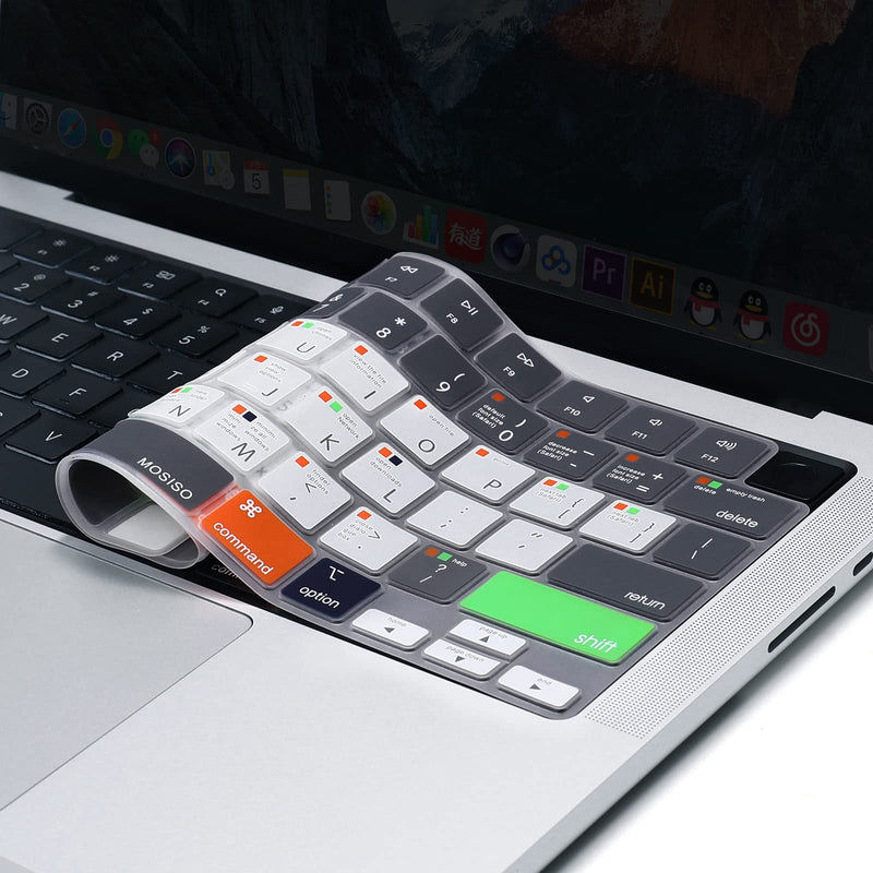 MOSISO Keyboard Cover Compatible with MacBook Pro 14 inch 2022 2021 M1 Pro/Max A2442&Compatible with MacBook Pro 16 inch 2021 2022 M1 Pro/M1 Max A2485,Protective Silicone Skin, Mac OS X Shortcut, Gray