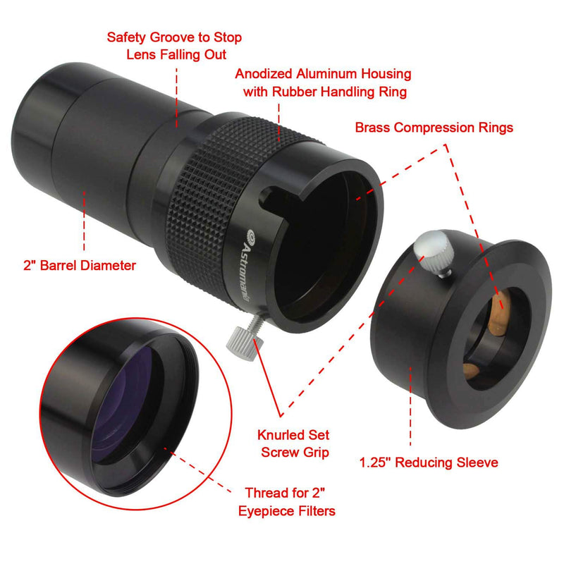 Astromania 2" ED 2X Dual Power Telescope Barlow Lens for Telescopes 2" ED 2x High-quality Dual Power