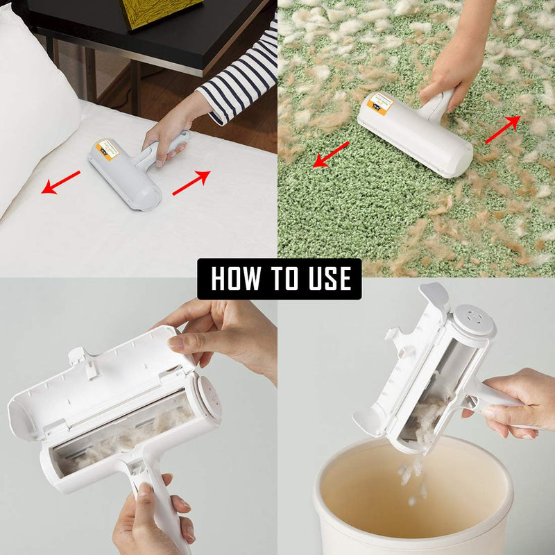 Nado care Pet Hair Remover Roller - Lint Roller for pet Hair - Self Cleaning Dog & Cat Hair Remover - Remove Dog, Cat Hair from Furniture, Carpets, Bedding, Clothing and More. White