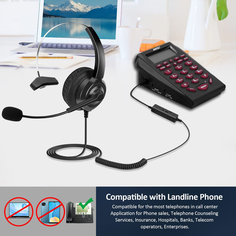 AGPtEK Corded Telephone with Headset & Dialpad for House Call Center Office - Noise Cancellation