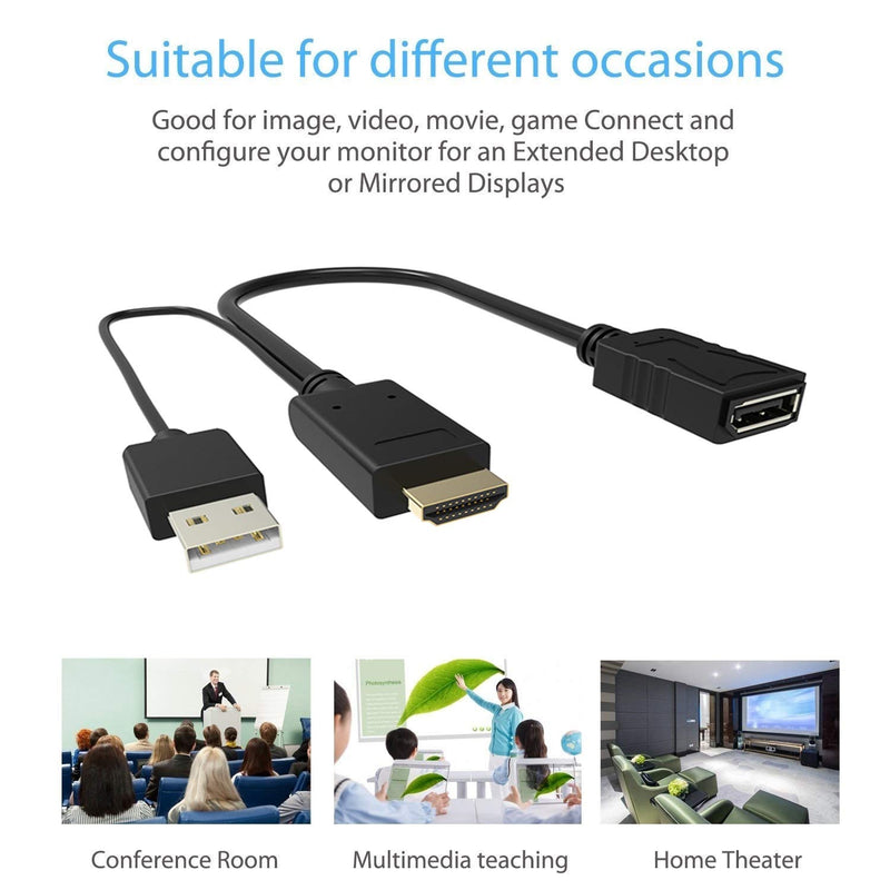 HDMI to DisplayPort DP Cable,CableDeconn HDMI Male 3840x2160 UHD 4K to DisplayPort Female with Micro USB Female Converter 15cm Cable for Laptop Desktop Monitors 0.15M hdmi male to dp female