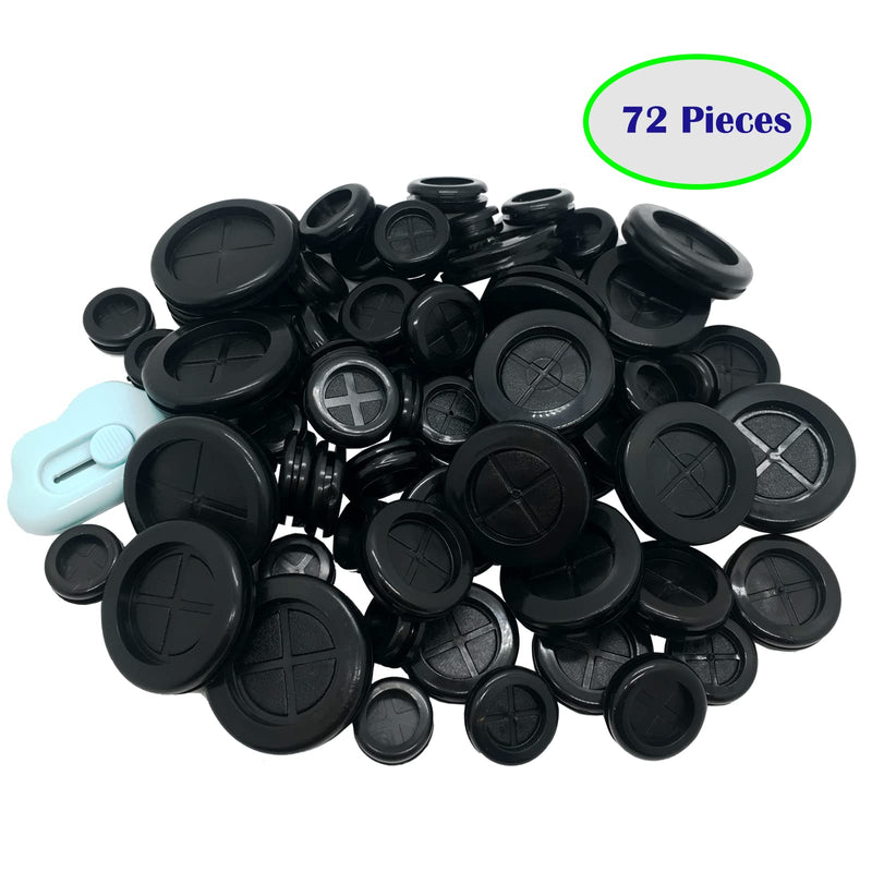 YUFANNET 72 Pcs Rubber Grommet Kits,7 Sizes Rubber Grommets for Wiring,Double Sided Round Rubber Firewall Hole Plug Wire Protection with Knife,Drill Hole 1-9/16" 1-1/2" 1-3/16" 1" 7/8" 13/16" 5/8"