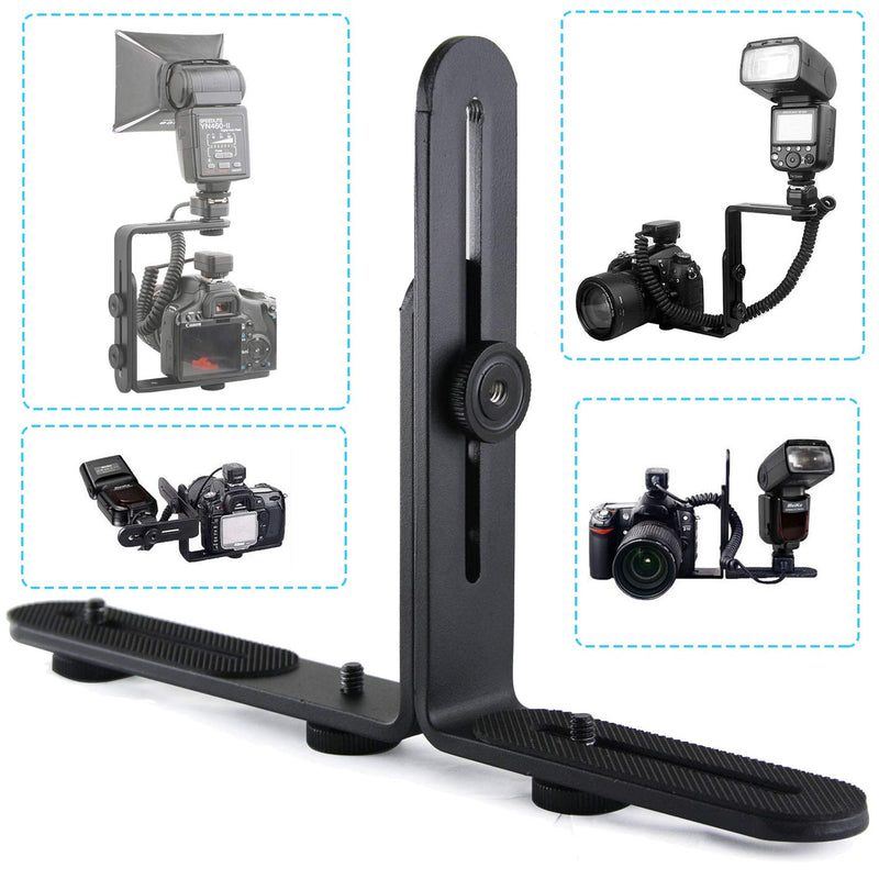 EXMAX® Metal Aluminum Alloy L-Shape Camera Flash Bracket Flashlight Camera Holder Mount Quick Flip DSLR SLR