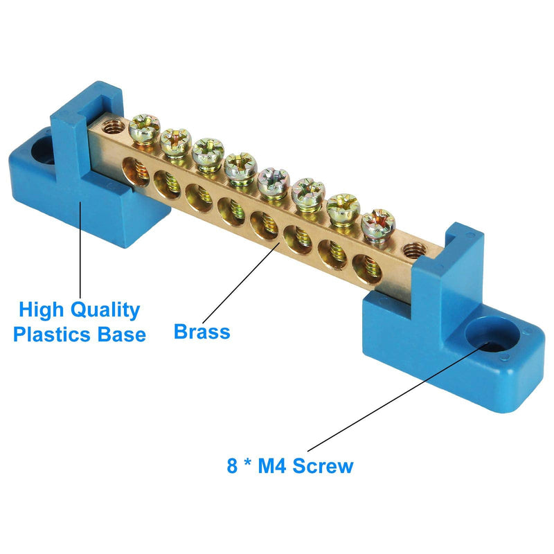 8 Terminal Bus Bar Terminal Block 10 Pack Brass Wire Screw Terminal for Car Boat Marine Ground Power Distribution Terminal Block