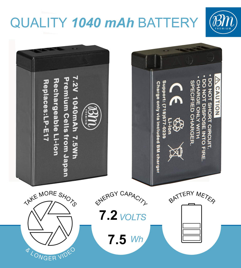 BM Premium LP-E17 Battery and Charger for Canon EOS M6 Mark II, SL2, SL3, EOS RP, EOS M3, EOS M5, EOS M6, EOS Rebel T6i, T6s, T7i, T8i, EOS 77D, EOS 750D, EOS 760D, EOS 8000D, KISS X8i Digital Cameras