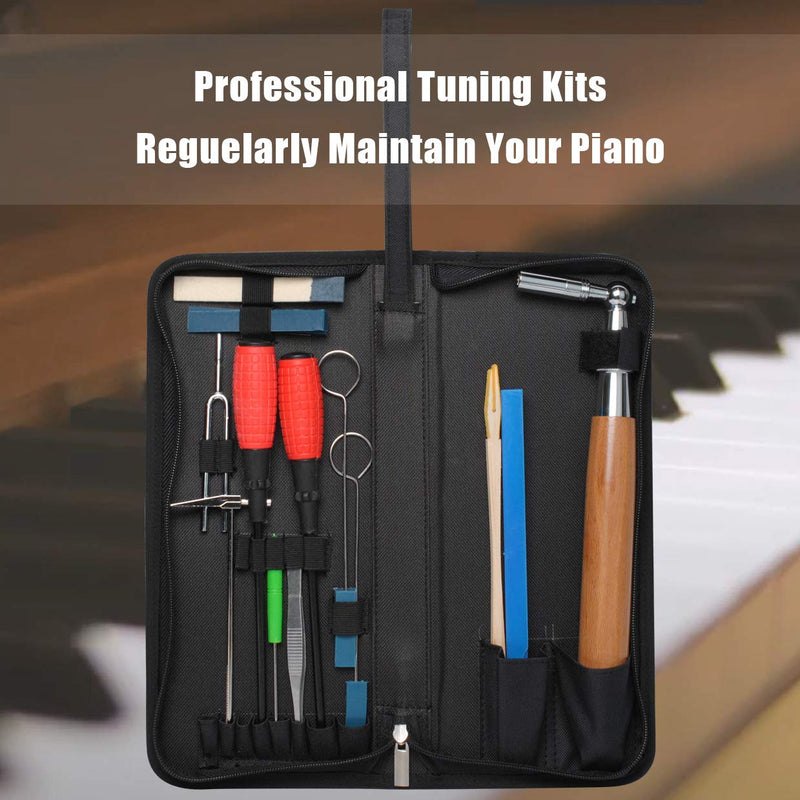 Piano Tuning Kit Professional Piano Tuner Kit by Wadoy, Professional 16 Piece Kit Including Tuning Fork, Tuning Wrench, Tuning Hammer, Mutes, Temperament Strip, for Piano Repair & Tuner Tools