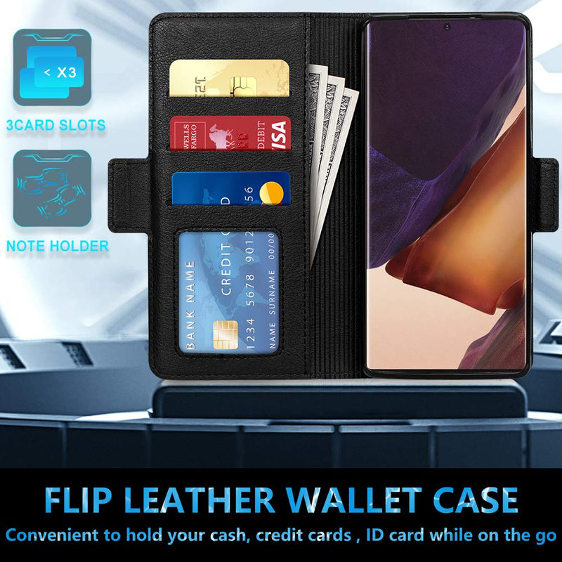 FYY Wallet Case for Samsung Galaxy Note 20 Ultra 6.9", [Kickstand Feature] Luxury PU Leather Wallet Case Flip Folio Cover with [Card Slots] and [Note Pockets] Black