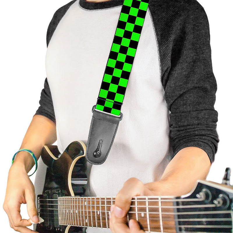 Buckle-Down GS-W30305 Guitar Strap Checker Black Neon Green 2 Inches Wide, 2" Wide - 29-54" Length,Multicolor