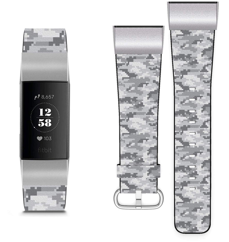 Compatible with Fitbit Charge 4, Charge 3, Charge 3 SE - Replacement Leather Wristband Watch Band Strap Bracelet for Men and Women - Digital Pixel Camouflage