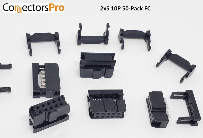 PC Accessories - Connectors Pro 50-Pack 2X5 10P 2.54mm Dual Rows IDC Sockets for Flat Ribbon Cable, 10 Pins FC Female Connector
