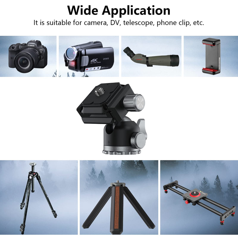 POYINCO Tripod Mini Ball Head 360 Degree Rotating Panoramic Ballhead with 1/4" Screw Quick Shoe Plate, for Tripod Monopod Slider DSLR Camera Camcorder,Max Load up to 5 kg/ 11lb 1/4" quick shoe plate