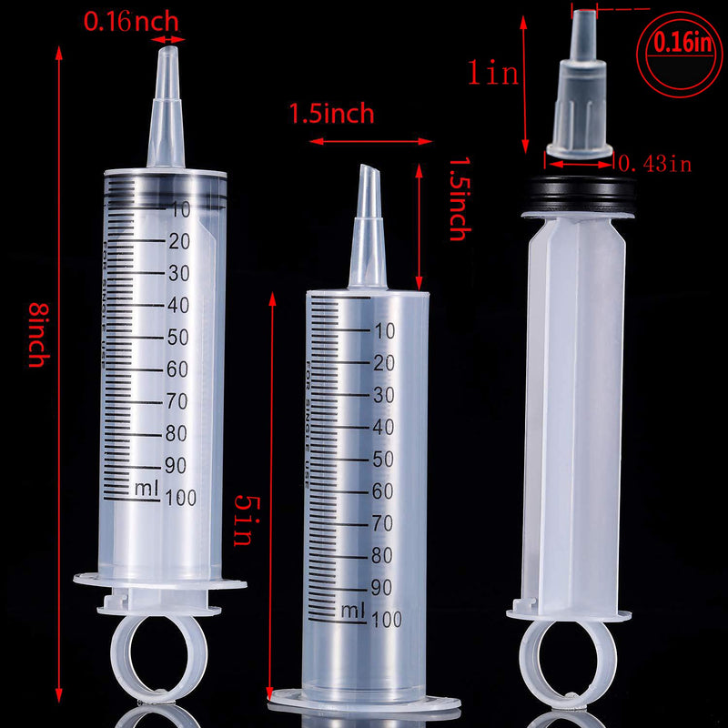 4 PCS 100 ml Syringes, Individually Wrapped Large Plastic Syringe Multiple Uses Syringe for DIY Tools, Liquid Mixing Transferring, Feeding, Watering, Scientific Labs and Experiment… Without Tube
