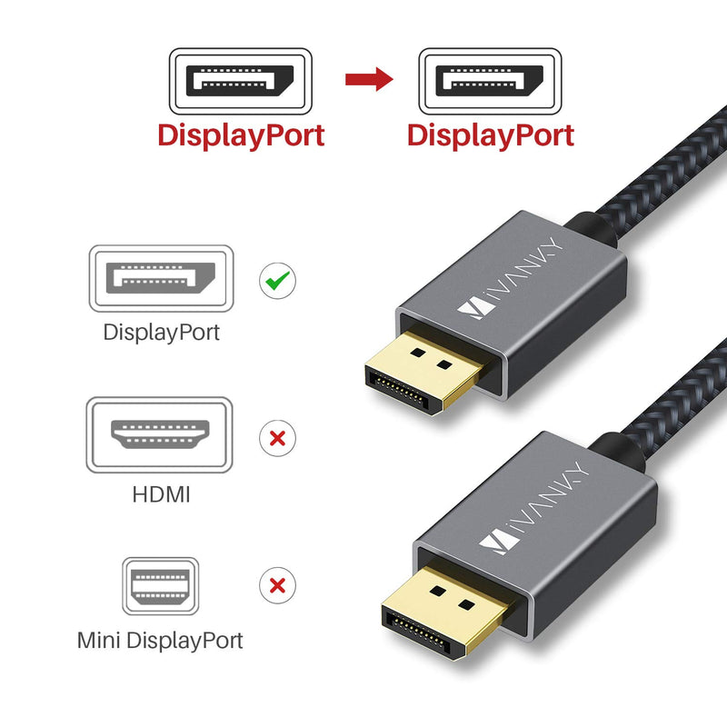 DisplayPort Cable 10ft/2-Pack, iVANKY DP Cable, [4K@60Hz, 2K@165Hz, 2K@144Hz], Nylon Braided High Speed DisplayPort 1.2 Cable, Compatible with PC, Laptop, TV 10 Feet