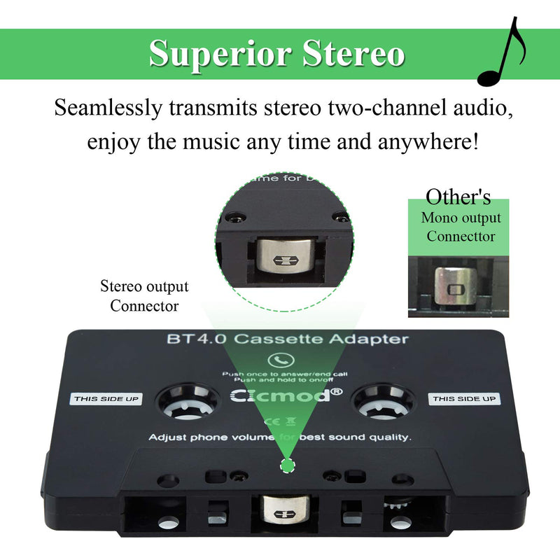CICMOD Car Audio Aux Cassette Adapter BT4.0 Music Receiver for Cassette Decks with Built-In Microphone Hands Free Auxiliary Adapter