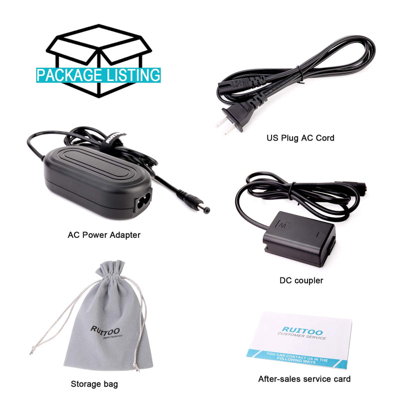 RUITOO AC-PW20 AC Power Supply Adapter + DC Coupler Charger Set,Replace NP-FW50 Battery for Sony a7000 A6500 A6400 A6300 A6100 A5100 A5000 A7 A7II A7RII A7SII A7S A7S2 A7R A7R2 A35 A55 RX10 Cameras