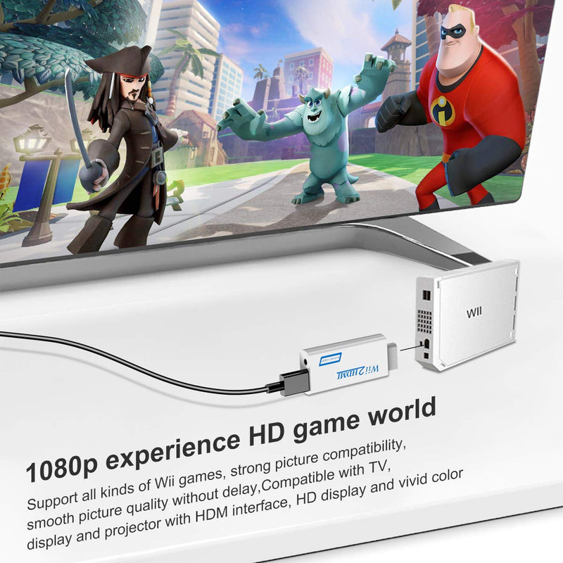 wii to hdmi Adapter,Wii to hdmi Converter,Wii HDMI Adapter with 3.5mm Audio Jack&1080p 720p HDMI Output Compatible with All Wii Display Modes （ HDMI Cable Included）