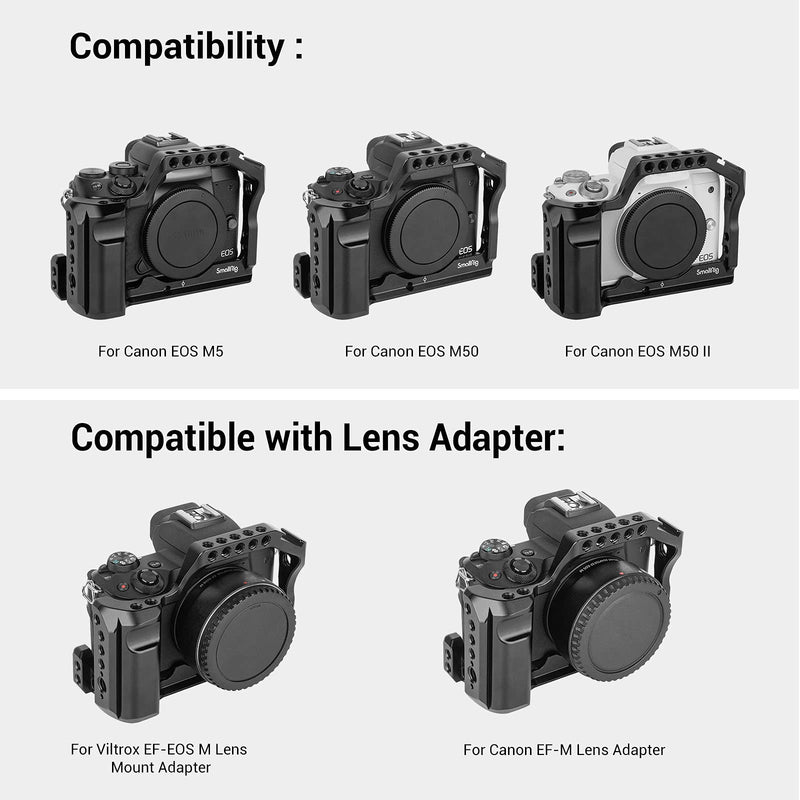 SmallRig M50 /M50 II /M5 Cage (Upgraded) , Aluminum Alloy Video Film Movie Making Rig with Integrated Grip and NATO Rail for Canon M50 /M50 II /M5 2168C M50 and m5 cage