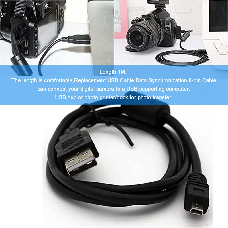 Adhiper Replacement Cable Replacement USB Cable Data Synchronization 8-pin Cable Compatible with Sony Digital Camera Cyber-Shot DSC-W180 W190 S950 S980 S650 W310 W320 W630 W690 W710 (1M) 1M
