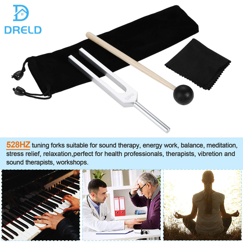 Dreld 528 Hz Tuning Fork with Silicone Hammer and Bag for DNA Repair Healing, Sound therapy, Perfect Healing, Musical Instrument, Balancing, Healers, Vibration