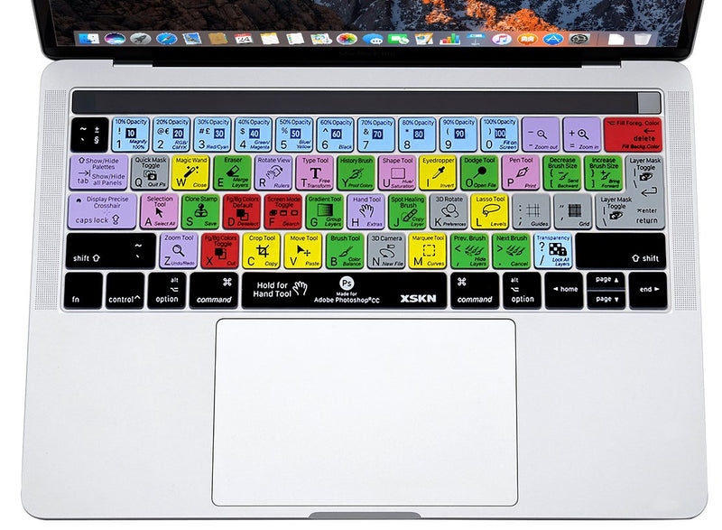 XSKN Adobe Photoshop Shortcut Keyboard Skin for Touch Bar MacBook Pro 13 15 Retina A1706 A1989/A1707 A1990 (Since 2016 Release, Touch Bar Sticker Gift)