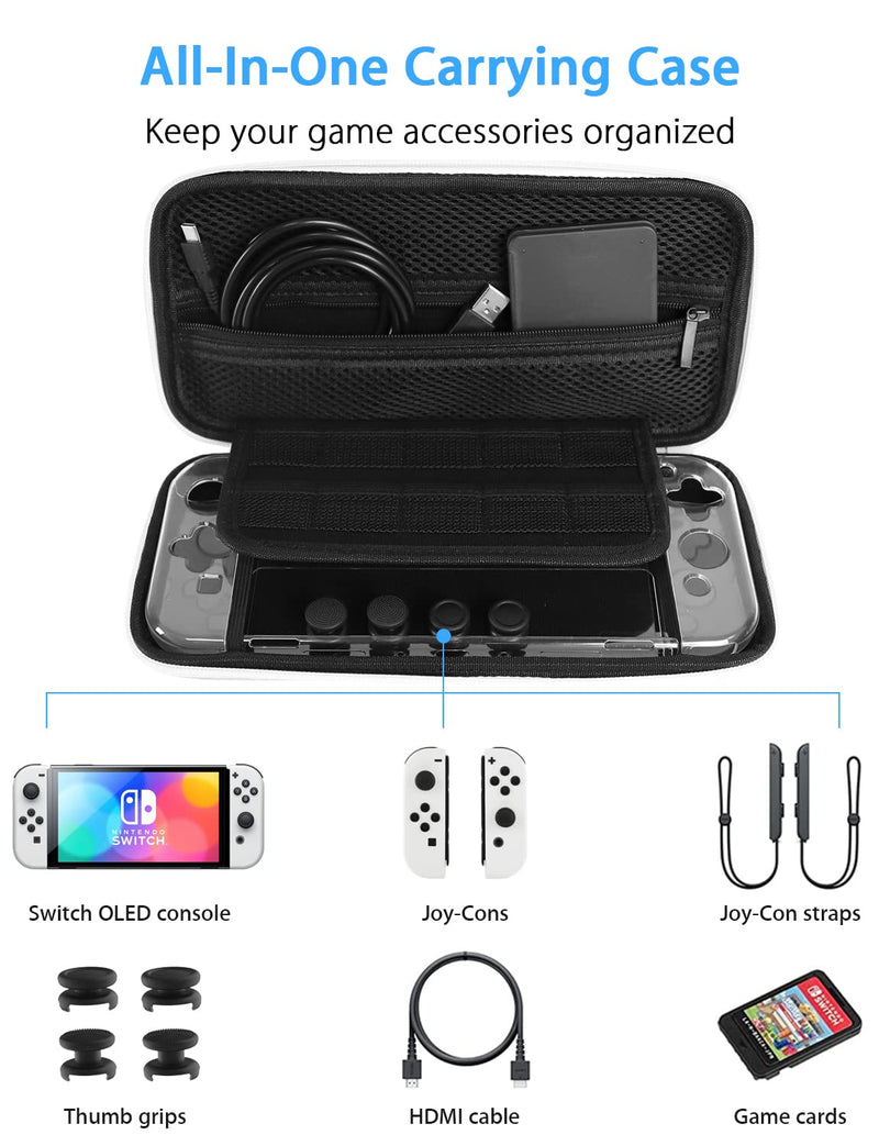 NexiGo Carrying Case and Game Accessories Kit for Nintendo Switch OLED, Game Accessories Bundle with Protective Case, Joystick Cap, Screen Protector (Galaxy) Galaxy