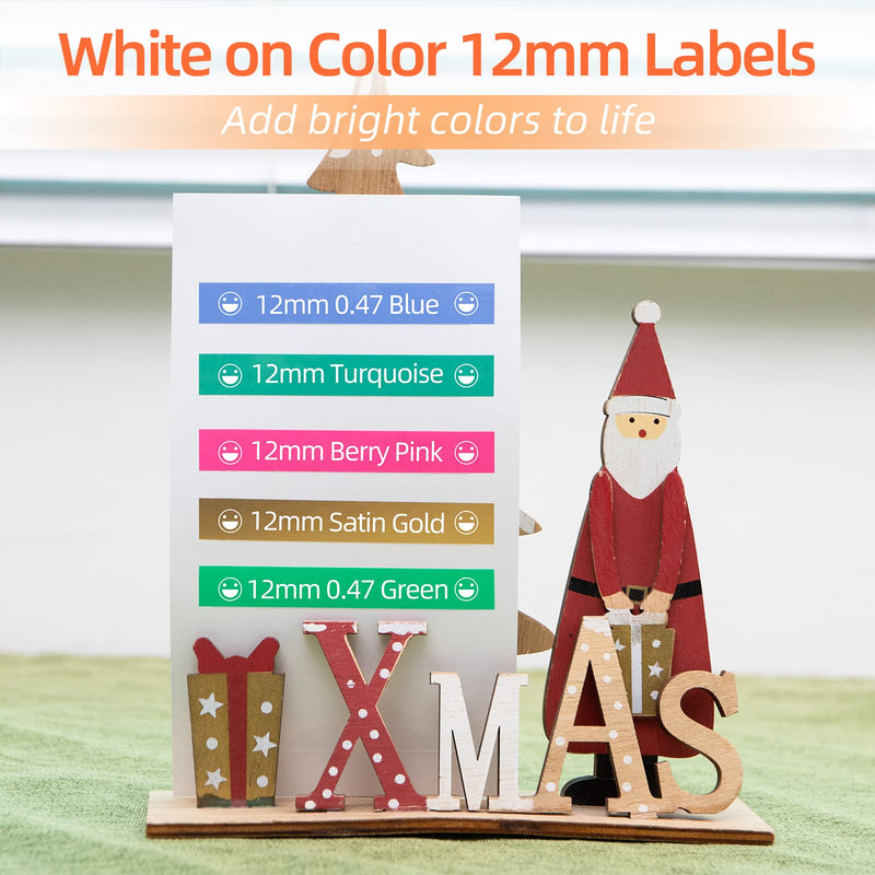 TZ 12mm 0.47 PT-D210 Color Tape Replacement for Brother P-Touch Label Maker Tape TZe White on Color Ribbon Compatible with Brother Ptouch PT-D200 D210 D220 PT-H100 H110 D400 Cube, 5 Pack Turquoise/Berry Pink/Blue/Green/Satin Gold