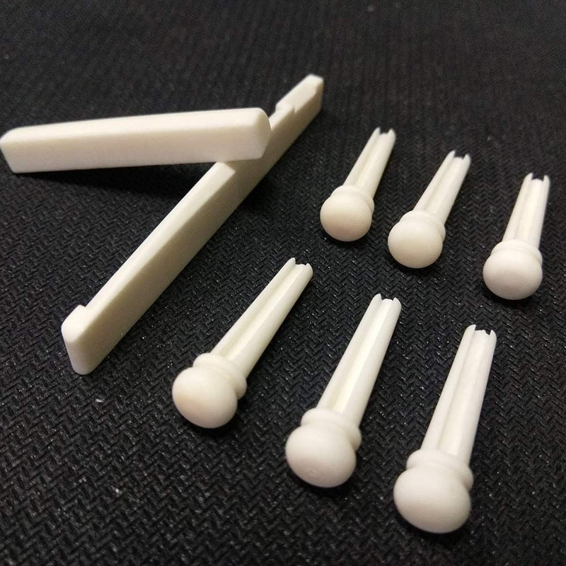 DISENS 6 String Guitar Bone Bridge Pins,Slotted Bone Nut and Saddle for Acoustic Guitar Accessories Parts Bone Set