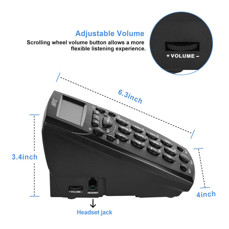 AGPTEK® Call Center Dialpad Headset Telephone with Tone Dial Key Pad & REDIAL Black