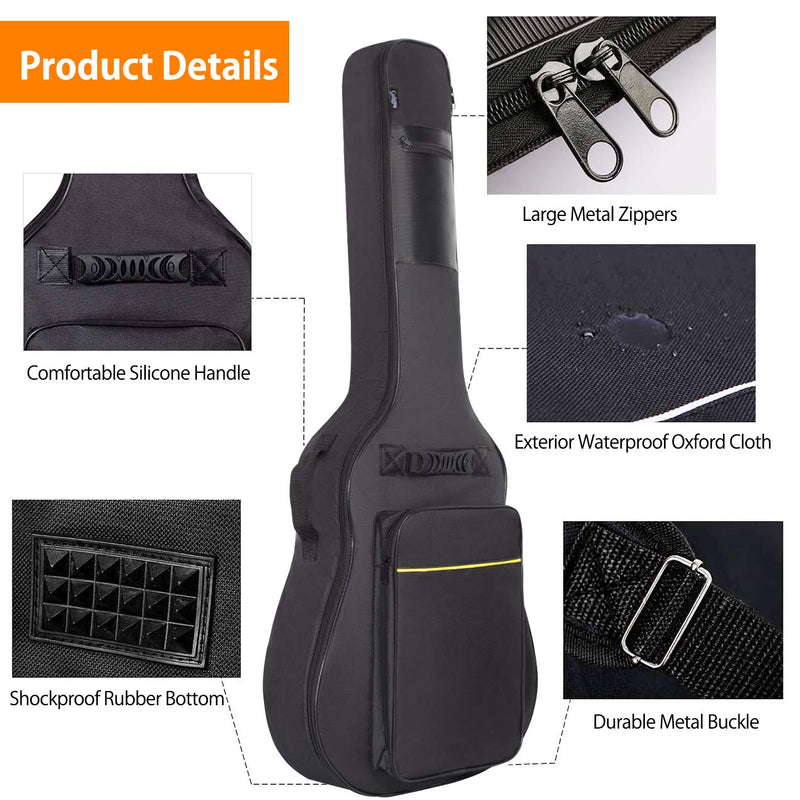 CAHAYA 41 Inch Acoustic Guitar Bag 0.35 Inch Thick Padding Waterproof Dual Adjustable Shoulder Strap Guitar Case Gig Bag with Back Hanger Loop, Black
