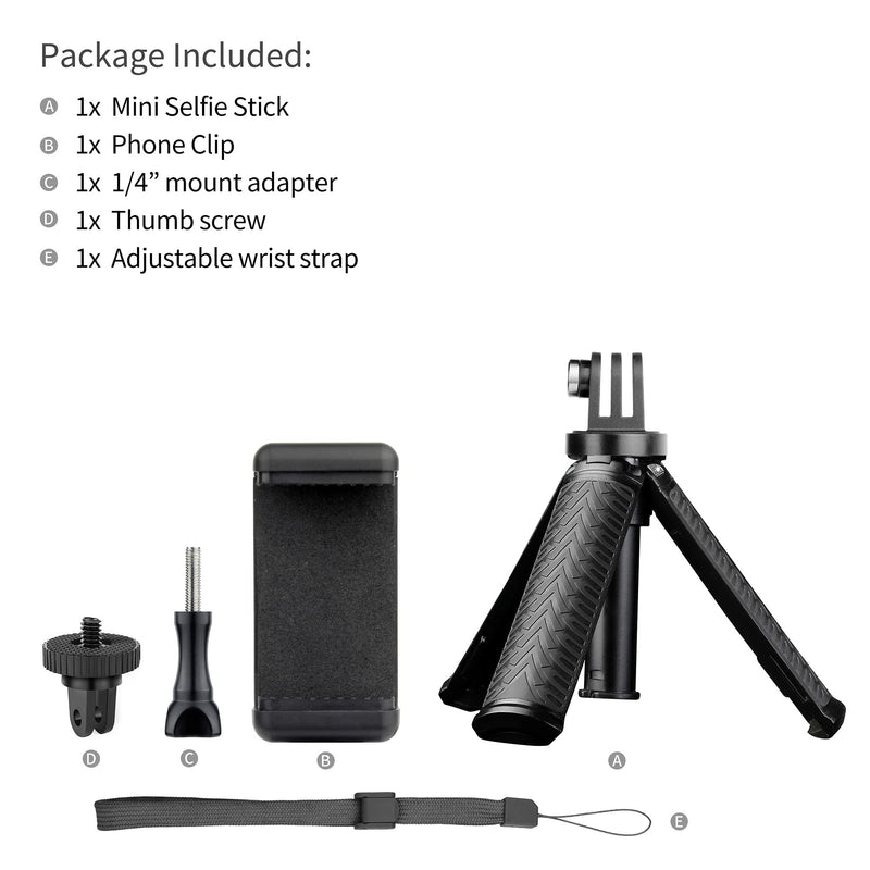YALLSAME Mini Tripod for GoPro Hero 11 10 9 8 7 6 5 DJI Action Extension Pole Portable Pocket Tabletop Handgrip Extendable Vlog Selfie Stick with Phone Clip Compatible with iPhone Digital Camera