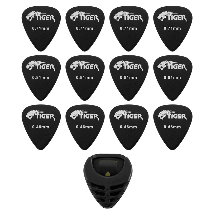 TIGER GAC56-BK | Pack of 12 Guitar Picks & Pick Holder | Variety of Gauges with picks