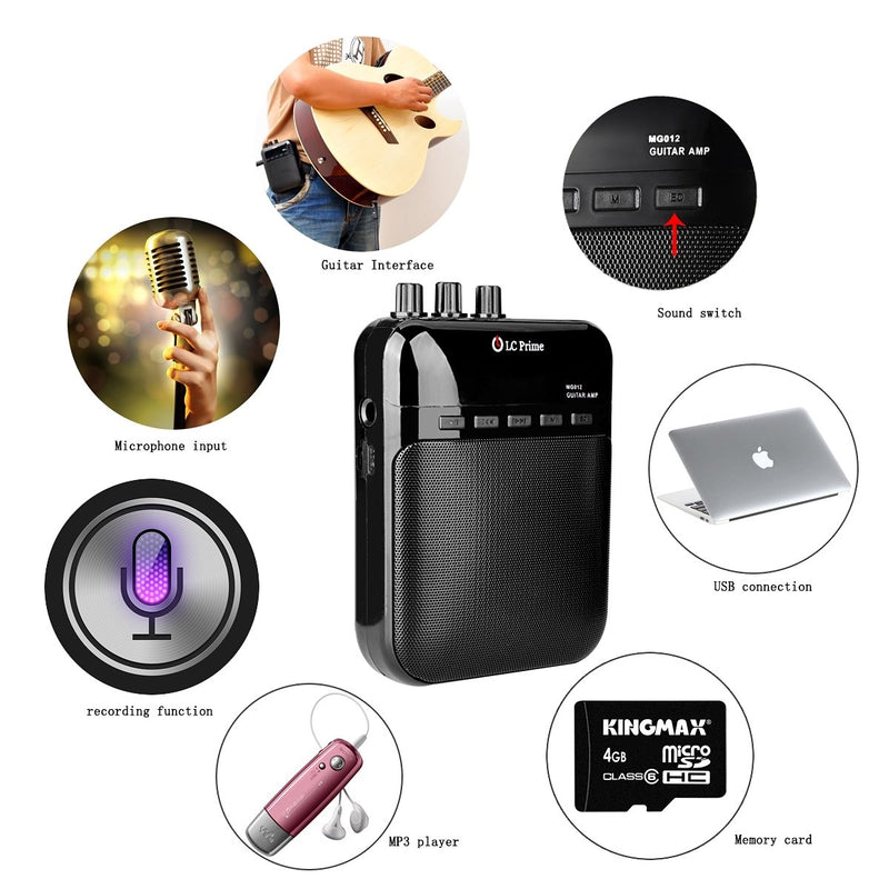 [AUSTRALIA] - Aroma Guitar Amp Mini Portable Clip Amplifier Speaker Recorder 2 in 1 Chargeable w/TF Card Slot for Acoustic Electric Guitar, Electric Guitar, Electric Violin Accept 1/4" Guitar Cable - by LC Prime Small 