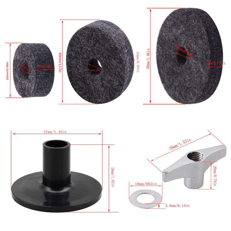 Cymbal Stand Sleeves Cymbal Felts with Cymbal Washer & Base Wing Nuts Replacement for Drum Set of 21