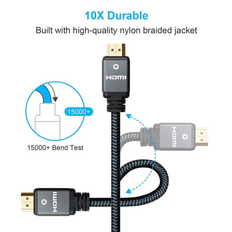 Yauhody 8K HDMI 2.1 Cable 3ft, 48Gbps Ultra High Speed Heavy Duty Nylon Braided HDMI 2.1 Cord, Real 8K@60Hz, 10K, 4K@144Hz, 4K@120Hz, eARC, HDCP 2.2 & 2.3, Dynamic HDR, 3D for Monitor, TV (3 Feet) 8K-3ft