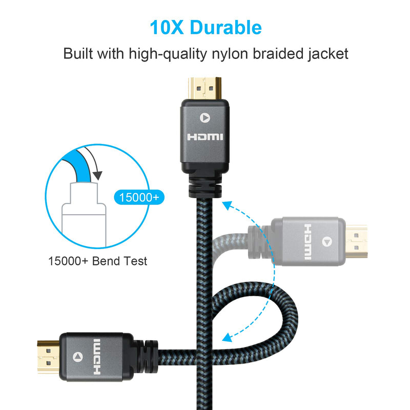 Yauhody 8K HDMI 2.1 Cable 15ft, 48Gbps Ultra High Speed Heavy Duty Nylon Braided HDMI 2.1 Cord, Real 8K@60Hz, 10K, 4K@144Hz, 4K@120Hz, eARC, HDCP 2.2 & 2.3, Dynamic HDR, 3D for Monitor, TV (15 Feet) 8K-15ft