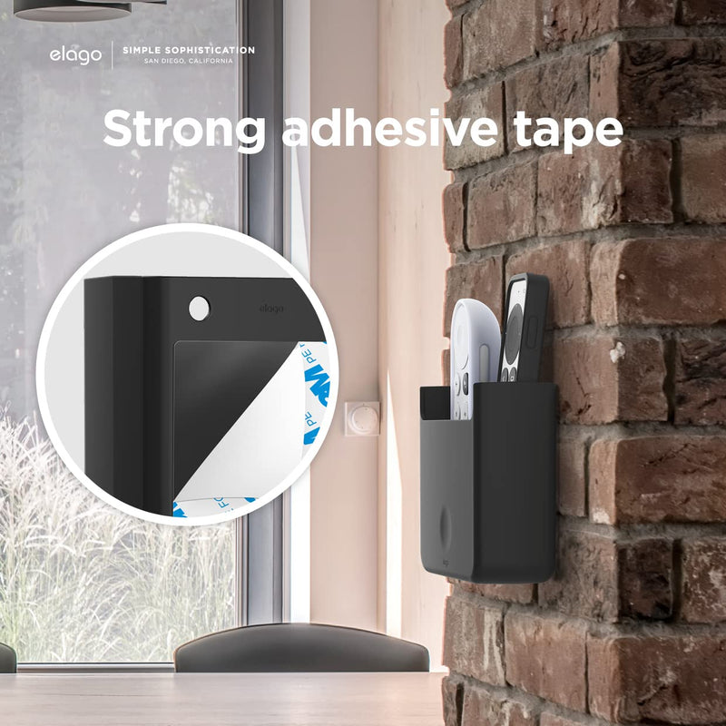 elago Universal Remote Holder Mount Compatible with Apple TV Remote and All Other Remote Controls - Adhesive Tape or Screw Mounting Options, Available Wired Charging [Large] [Black] Black