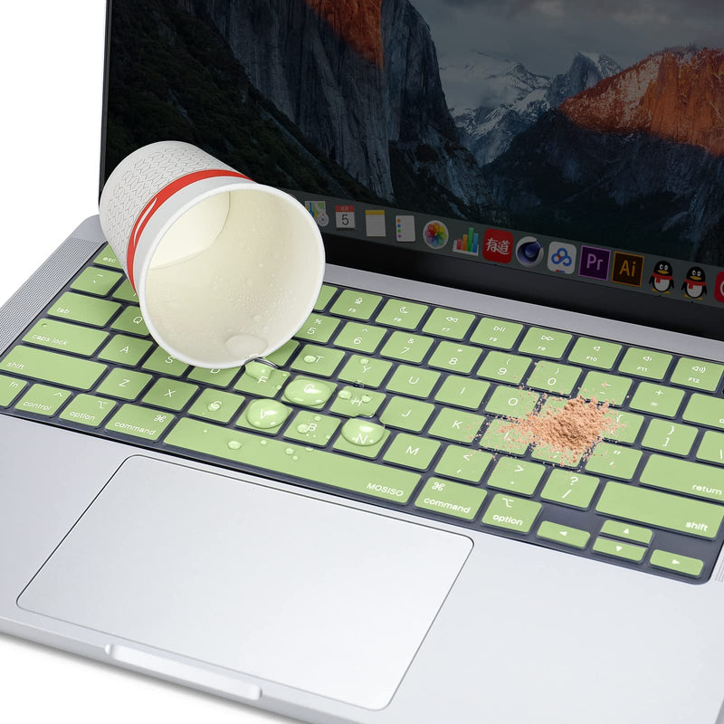 MOSISO Keyboard Cover Compatible with MacBook Pro 14 inch 2022 2021 M1 Pro/M1 Max A2442&Compatible with MacBook Pro 16 inch 2021 M1 Pro/M1 Max A2485,Protective Waterproof Silicone Skin, Avocado Green