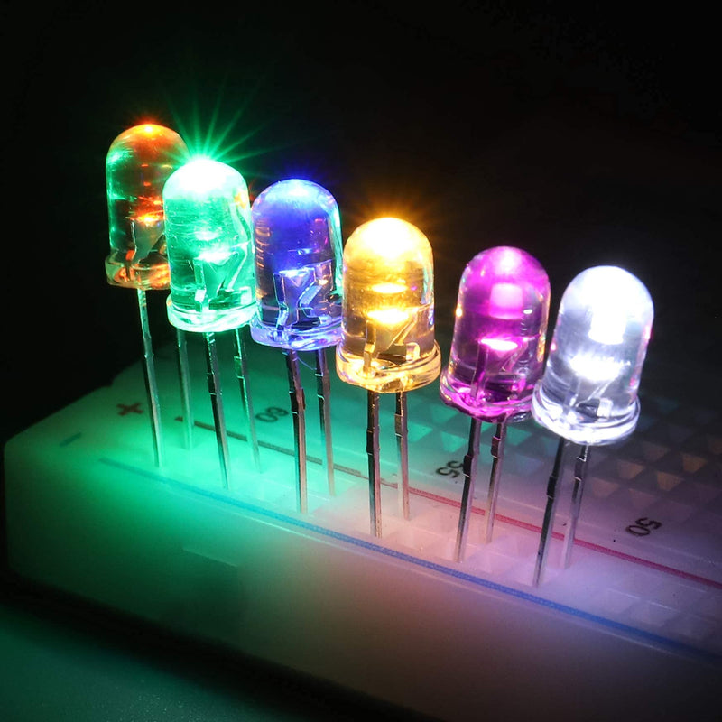 BOJACK 10 Colors 200 pcs 5mm LED Diode Lights Assored Kit Pack ( Transparent DC 2V - 3.2V 20mA) Bright Lighting Bulb Lamps Electronics Components 5 mm Light Emitting Diodes Parts