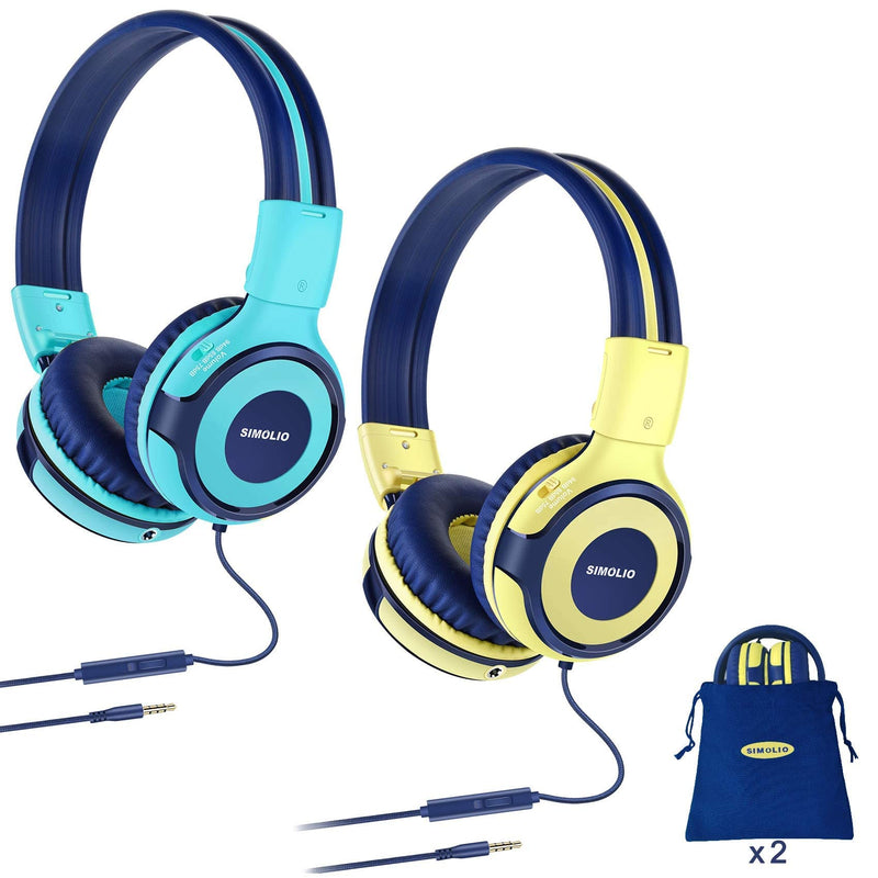 SIMOLIO Wired Headphones w/Microphone&Volume Control&Volume Limited&Share Jack for Kids/School, Stereo Wired Over Ear Headphones w/Mic&Volume Control for Adults/Students/Music/PC/Computer/Phone/Lapt
