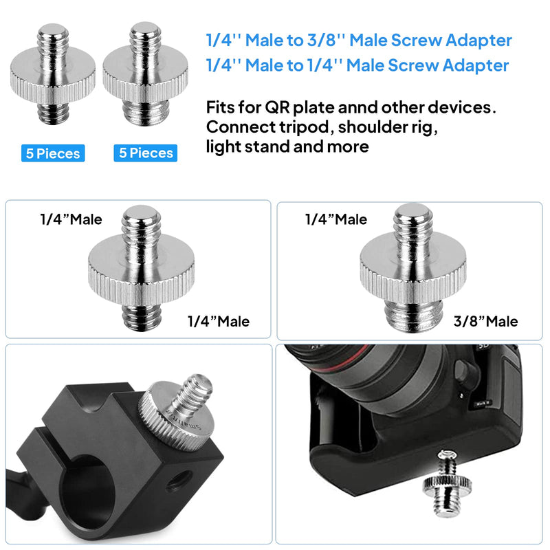 Camera Screw Set, 20PCS 1/4 to 1/4, 1/4 to 3/8 Screw Adapter Converter Threaded Screws Adapter Spigot Screw Mount Set Accessories for Camera Tripod Monopod Ballhead Flash Light Stand Shoulder Rig