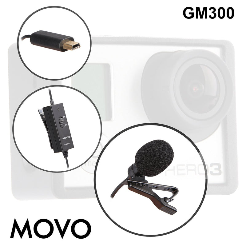 [AUSTRALIA] - Movo GM300 Battery Powered Lavalier Lapel Clip-on Omnidirectional Condenser Microphone for GoPro HERO3, HERO3+ and HERO4 Black, White and Silver Editions (9-Foot Cord) 