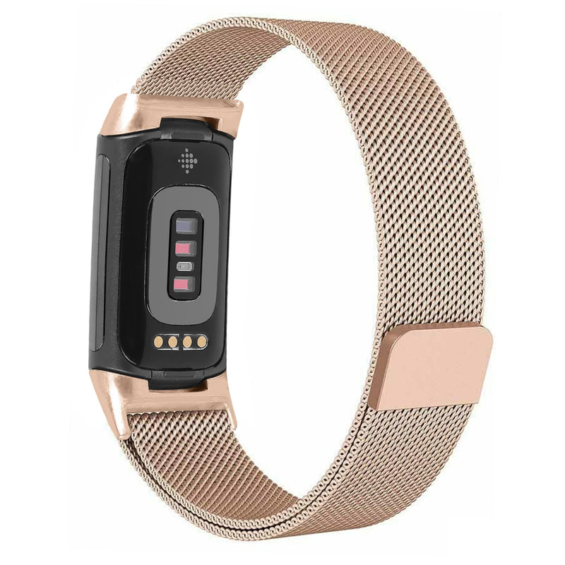 LAREDTREE Metal Bands Compatible with Fitbit Charge 5, Stainless Steel Mesh Magnetic Lock Band Replacement Wristbands Bracelet Strap for Fitbit Charge 5 Women Men (Rose Gold) Rose Gold