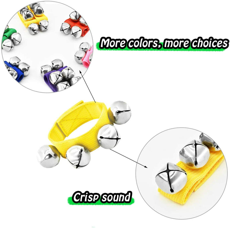 Wrist Bell, MUSICUBE 6 Pairs 12 Pcs STEM Jingle Bells Musical Rhythm Toys, 6 Colors Pairs, Kids Music Instruments for School, STEM Education Music Center, 12 Pac/6 Pairs 6 Pack